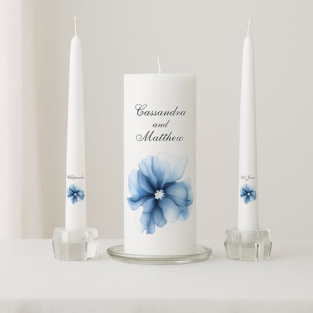 Elegant Dusty Blue Navy  Flowers Wedding  Unity Candle Set (Creator Uploaded)
