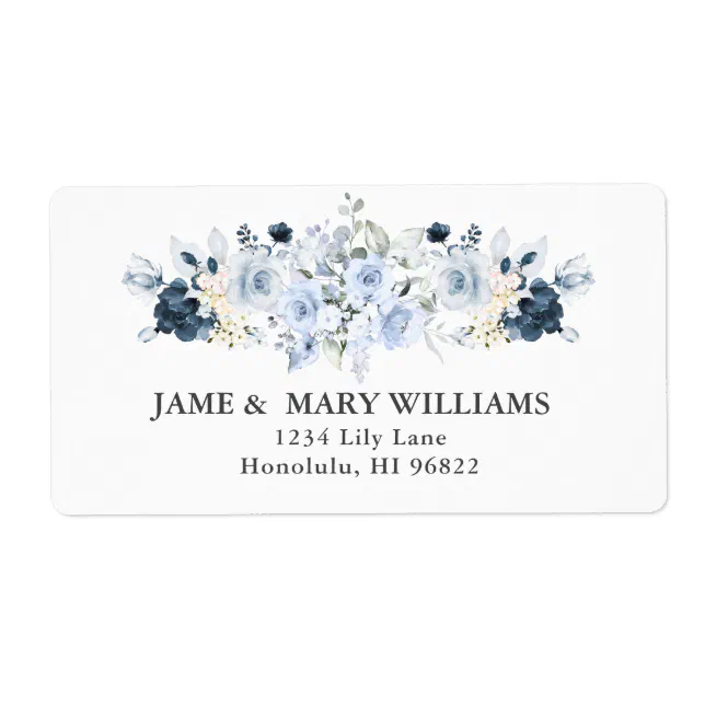 Elegant Dusty Blue Navy Roses Watercolor Label | Zazzle