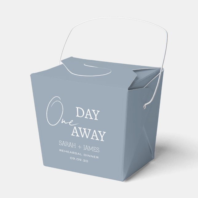 Elegant Dusty Blue One Day Away Rehearsal Dinner  Favor Boxes (Front Side)