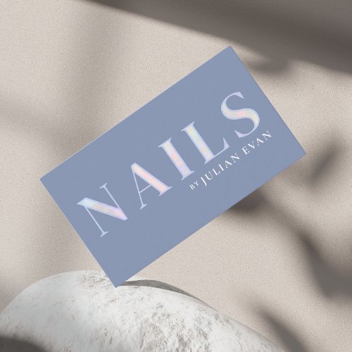 Elegant Dusty Blue Opal Holographic Nail Business Card