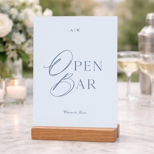 Elegant Dusty Blue Open Bar Wedding Sign Invitation