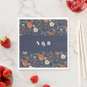 Elegant Dusty Blue Orange Monogrammed Wedding Napkins