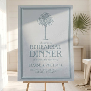 Elegant Dusty Blue Palm Tree Wedding Rehearsal Foam Board