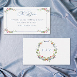Elegant Dusty Blue Pastel Wildflower Crest Wedding Enclosure Card
