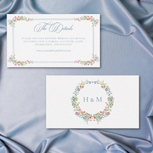 Elegant Dusty Blue Pastel Wildflower Crest Wedding Enclosure Card