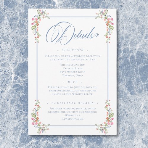 Elegant Dusty Blue Pastel Wildflower Crest Wedding Enclosure Card