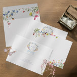 Elegant Dusty Blue Pastel Wildflower Crest Wedding Envelope<br><div class="desc">Step into a world of timeless elegance with our exquisite Baroque wildflower wedding invitation. A regal crest, adorned with your initials, sits on the back flap, encircled by soft pastel watercolor blooms and a delicate ribbon. Delicate pastel wildflowers adorn the inside and opposite corners on the front. Perfect for couples...</div>