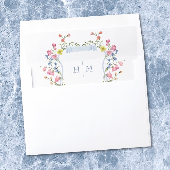 Elegant Dusty Blue Pastel Wildflower Crest Wedding Envelope Liner (Elegant Blue Pastel Wildflower Crest Wedding Invitation Envelope Liner)