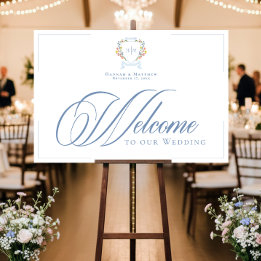 Elegant Dusty Blue Pastel Wildflower Crest Wedding Foam Board