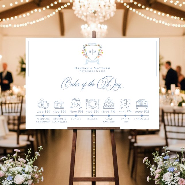 Elegant Dusty Blue Pastel Wildflower Crest Wedding Foam Board (Creator Uploaded)