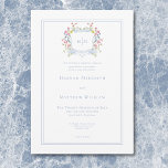 Elegant Dusty Blue Pastel Wildflower Crest Wedding Invitation<br><div class="desc">Step into a world of timeless elegance with our exquisite Baroque wildflower wedding invitation. A regal crest, adorned with your initials, sits at the top of this design, encircled by soft pastel watercolor blooms and a delicate ribbon. A refined dusty blue double border encloses your wedding details in sophisticated harmony....</div>