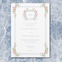 Elegant Dusty Blue Pastel Wildflower Crest Wedding