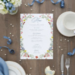 Elegant Dusty Blue Pastel Wildflower Crest Wedding Menu<br><div class="desc">Step into a world of timeless elegance with our exquisite Baroque wildflower wedding menu. A wreath of soft pastel watercolor blooms surrounds the menu details which appear in dusty blue, in sophisticated harmony. Perfect for couples who seek an invitation that whispers luxury, romance, and the charm of old-world grandeur. Let...</div>