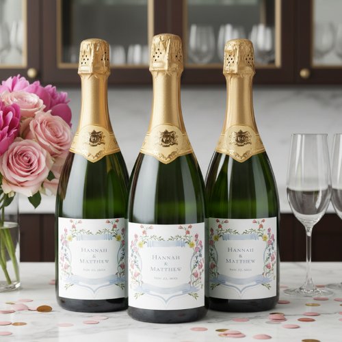 Elegant Dusty Blue Pastel Wildflower Crest Wedding