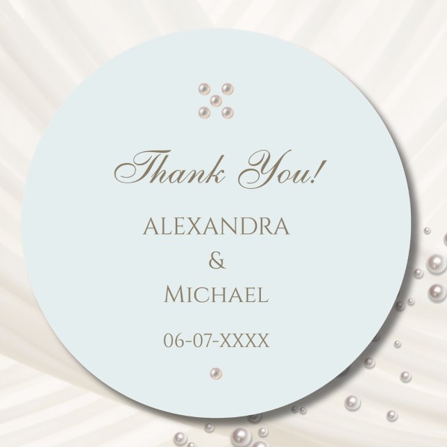 Elegant Dusty Blue Pearl Wedding Thank You Classic Round Sticker (Creator Uploaded)
