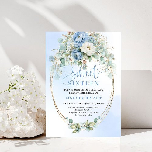 Elegant Dusty Blue Peonies Sweet Sixteen Celebrati