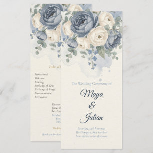 Elegant Dusty Blue Peony French Floral Wedding Program