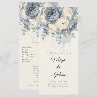 Elegant Dusty Blue Peony French Floral Wedding Program