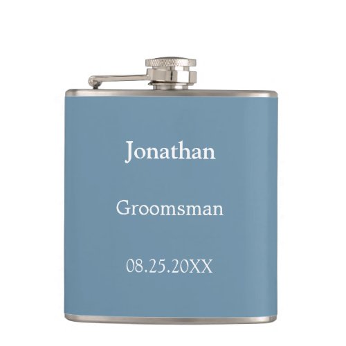 Elegant Dusty Blue Personalized Groomsman Flask