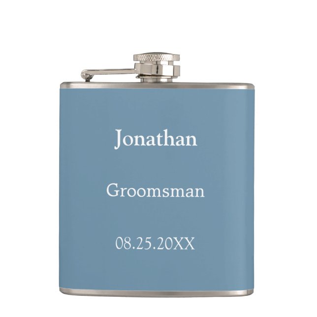 Elegant Dusty Blue Personalized Groomsman Flask (Front)