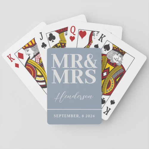 Elegant Dusty Blue Personalized Wedding Playing Cards