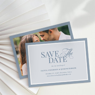 Elegant Dusty Blue Photo   Classic Luxe Save The Date