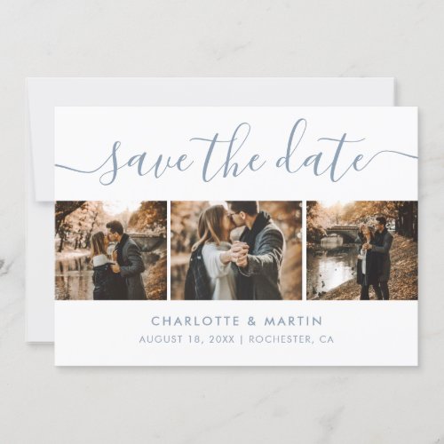 Elegant Dusty Blue Photo Collage Save The Date