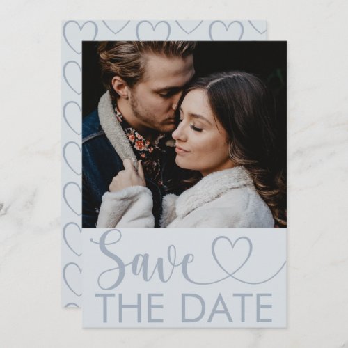 Elegant Dusty Blue Photo  Heart Save the Date