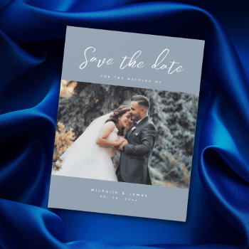 Elegant Dusty Blue Photo Wedding Save The Date by littleteapotdesigns at Zazzle