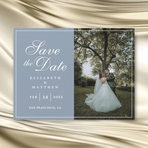 Elegant Dusty Blue Photo Wedding Save The Date