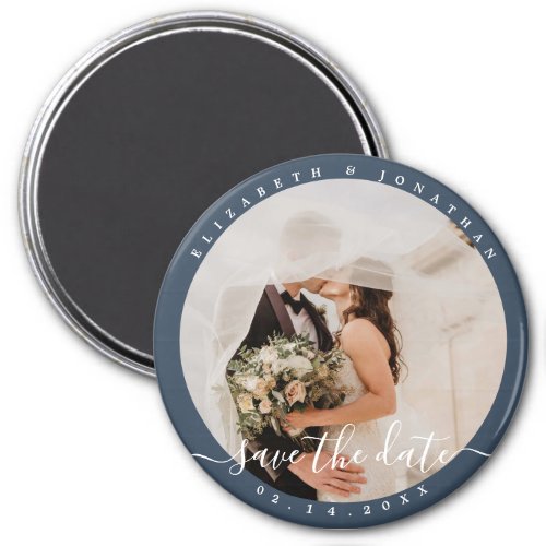 Elegant Dusty Blue Photo Wedding Save The Date Magnet
