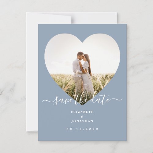 Elegant Dusty Blue Photo Wedding Save The Date Magnetic Invitation