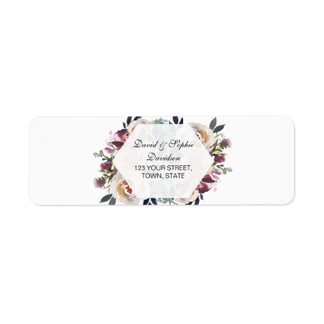 Elegant Dusty Blue Pink Floral Geometric Wedding Label (Front)