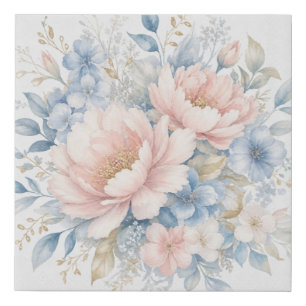 Elegant Dusty Blue Pink Floral Watercolor Wall Art