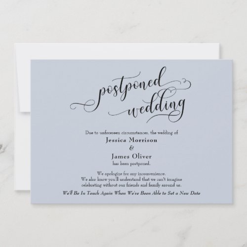 Elegant Dusty Blue Postponed Wedding Update Card