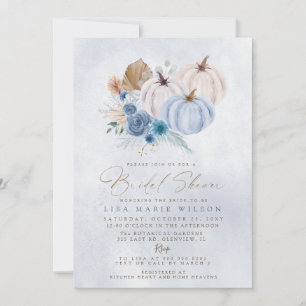 Elegant Dusty Blue Pumpkins Fall Bridal Shower Invitation