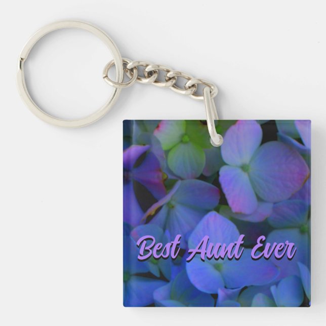 Elegant dusty blue purple floral keychain (Front)