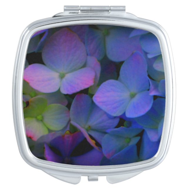 Elegant dusty blue purple floral makeup mirror (Front)