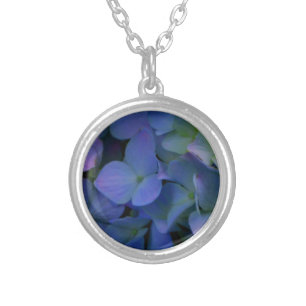 Elegant dusty blue purple floral silver plated necklace
