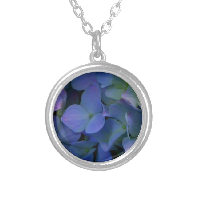 Elegant dusty blue purple floral silver plated necklace (Front)