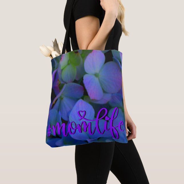 Elegant dusty blue purple floral tote bag (Close Up)