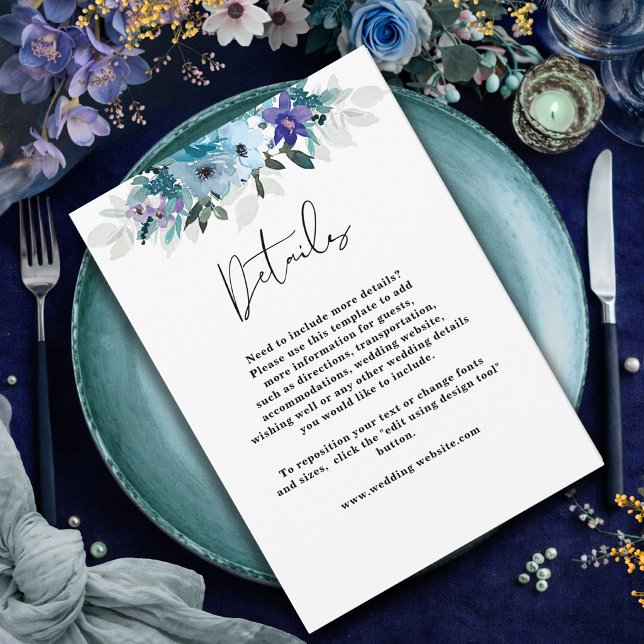 Elegant dusty blue purple floral wedding details  enclosure card (Creator Uploaded)