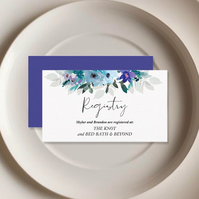 Elegant dusty blue purple floral wedding registry enclosure card (Creator Uploaded)