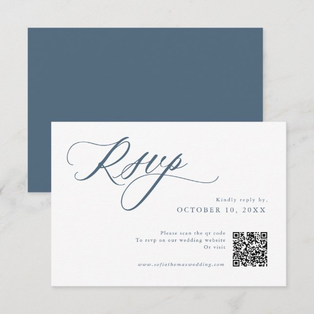 Elegant Dusty Blue QR  Simple Minimalist Modern  RSVP Card (Front/Back)