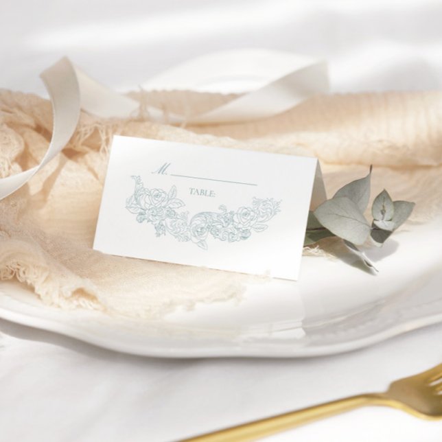 Elegant Dusty Blue Regency Wedding Place Card (Creator Uploaded)