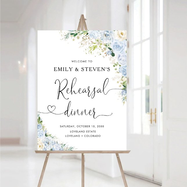 Elegant Dusty Blue Rehearsal Dinner Foam Board (Creator Uploaded)
