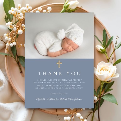 Elegant Dusty Blue Religious Boy Baptism Photo
