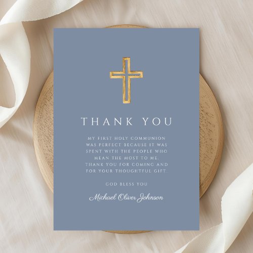 Elegant Dusty Blue Religious Cross First Communion