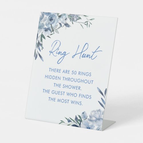 Elegant Dusty Blue Ring Hunt Bridal Shower Game Pedestal Sign