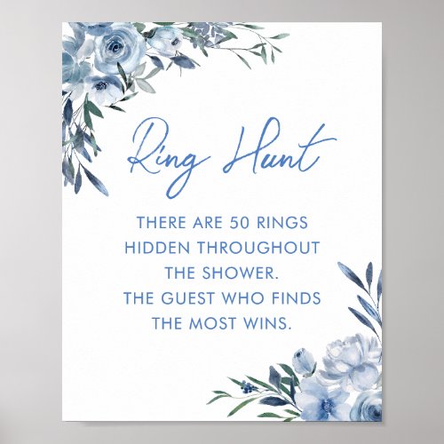 Elegant Dusty Blue Ring Hunt Bridal Shower Game Poster
